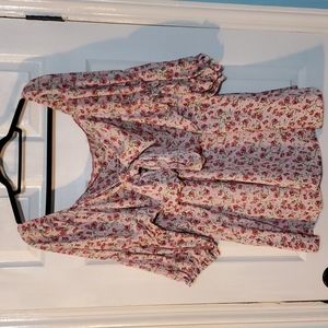 Shein 4xl Pink Floral Print Peasant Blouse with Front Bow